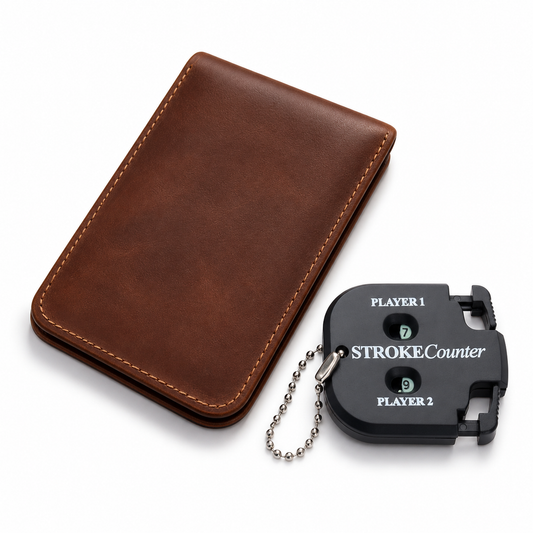 Golf Scorekaart Set – Leren Scoreboekje + Stroke Teller