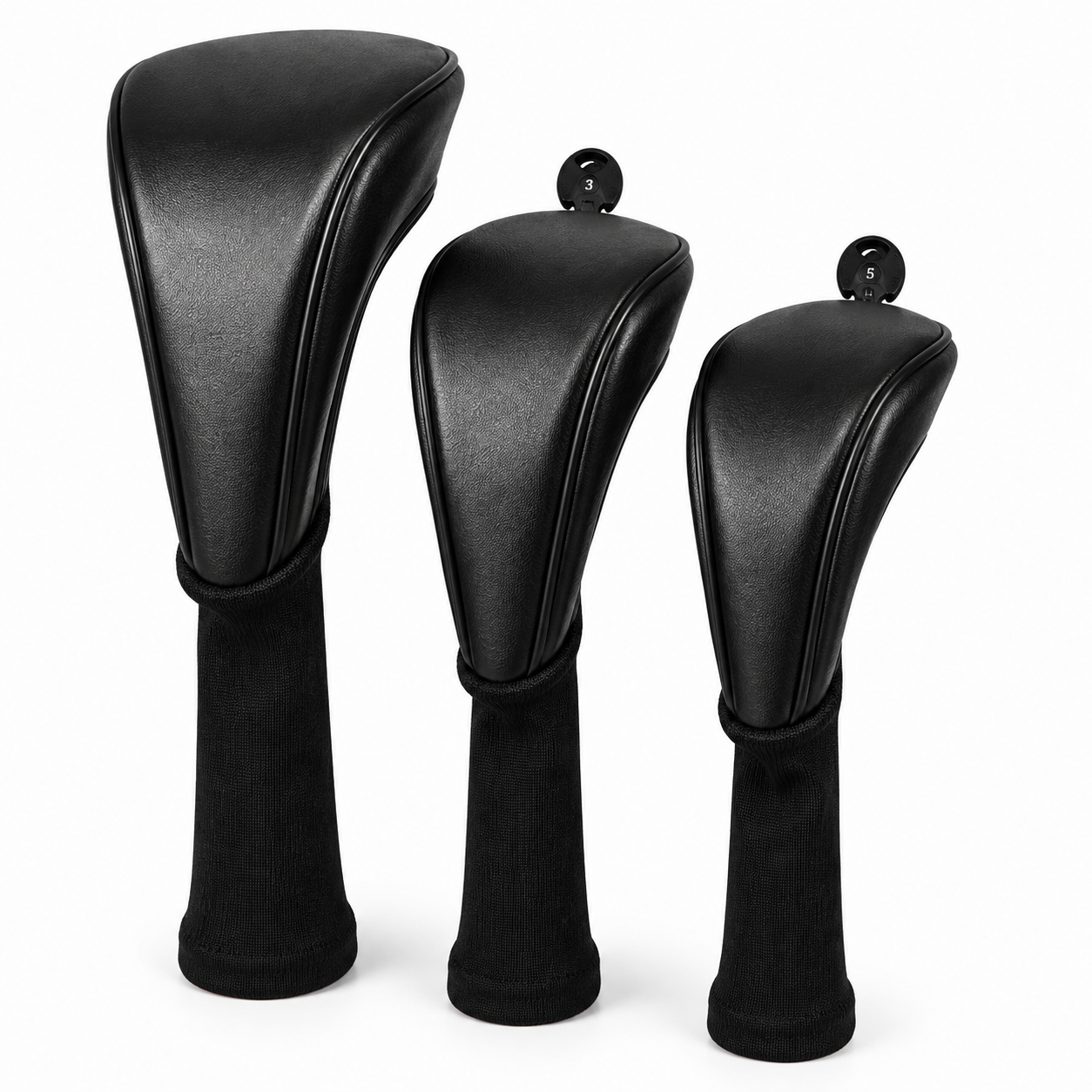 Classic Black Golf Headcovers – Premium Driver, Fairway & Hybrid Set